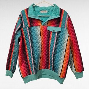 Crazy Train Quilted Multicolor Pullover Size Small